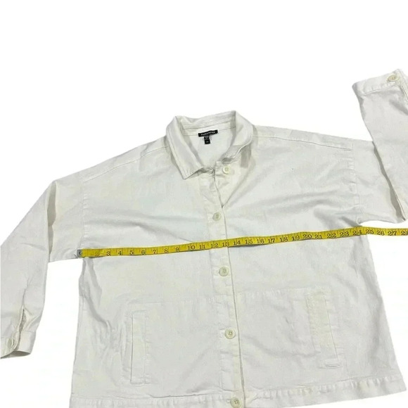 Eileen Fisher Cotton Blend Lightweight Jacket Large Cream Button Pockets Stretch - Picture 5 of 10